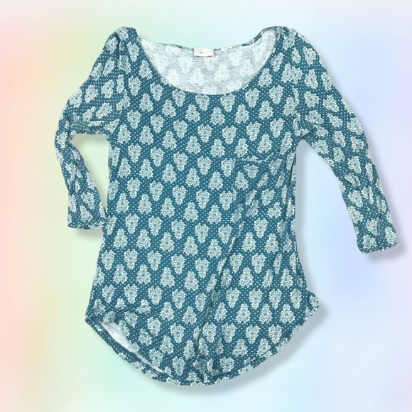 Anthropologie Postmark‎ Teal Pocket Front Polka Dot Floral Printed Top Size XS - Picture 3 of 4